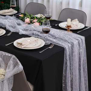 Sparkly Mesh Sheer Polyester Table Runner Gold Silver Black Gold Sequin Fabric for Wedding <b>Party</b> Banquet Decoration <b>Tablecloth</b> - Product Image 2
