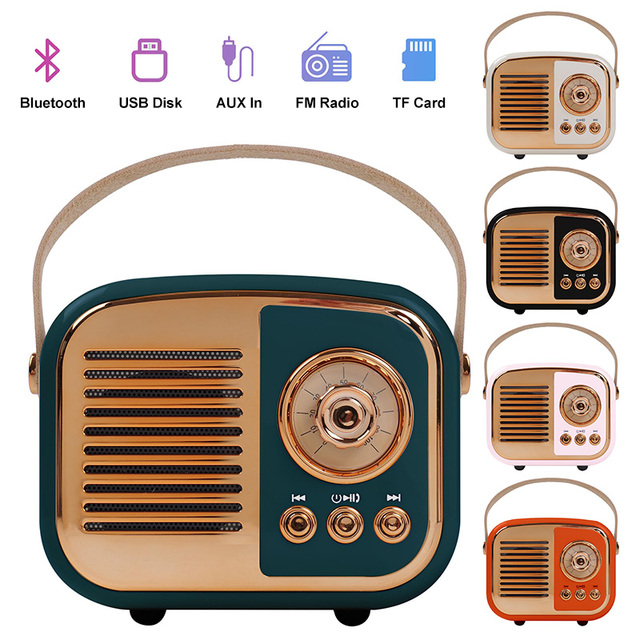 BS52D Old Style Mini Retro Enceinte Bluetooth Speaker Support TF Card&USB Disk with FM Radio Station Wireless Music Box Speaker
