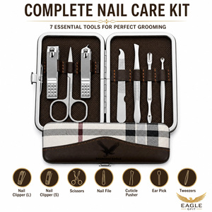 Ensemble de coupe-ongles 7 en 1 en acier inoxydable avec logo personnalisé, mini-outils de manucure, étui portable en PU, cadeau de voyage, service OEM en gros - Product Image 1