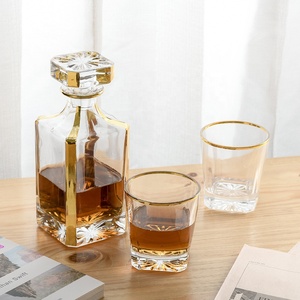 25 oz Gold Plated Glass Crystal Bourbon Decanter Set 5pcs <strong>Whiskey</strong> <strong>Jug</strong> for Household Use 750ml Capacity - Product Image 3