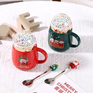 Tasse à café de Noël en céramique boule de neige de 500ml avec couvercle de paysage boule de neige tasse de luxe cadeau vacances saisonnières - Product Image 4
