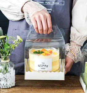 4 Zoll Kunststoff quadratische Geschenk Cupcake Display Box Träger Kuchen halter mit Griff und Boden