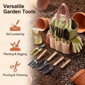 Ensemble d'outils de jardin avec sac de transport |   Bêche à manche en <span class=keywords><strong>bois</strong></span>, fourches et bouteille pulvérisatrice d'eau |   Ensemble de 9 pièces pour la plantation et le désherbage - Product Image 2