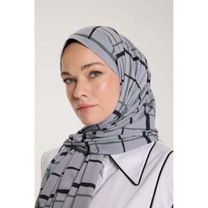 Pure Tone Square Pattern <b>Scarf</b> Silver Green/Navy Blue-Elegant <b>Hat</b> & <b>Glove</b> <b>Set</b> Accessory - Product Image 4