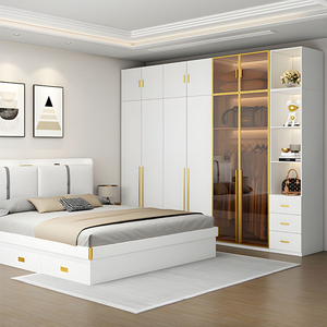 Muebles de Dormitorio Modernos Personalizados, Armario de Almacenamiento de <span class=keywords><strong>Ropa</strong></span> <span class=keywords><strong>para</strong></span> Adultos, Vestidor con 5 Puertas, Armario de Madera Blanco con Puerta de Vidrio - Product Image 3