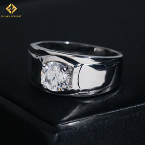 Classic Style Fashion GRA S925 1ct Main Stone Moissanite Rhodium Pave Setting Luxury Unisex Hip Hop Wedding Jewelry <b>Man</b> <b>Ring</b> - Product Image 5