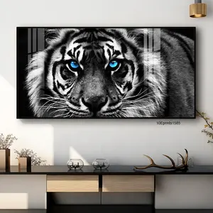 Pittura animale in bianco e nero tigre cristallo porcellana pittura arte UV stampa metallo incorniciato Wall Art decorazione della casa
