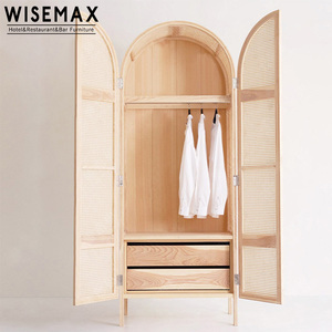 WISEMAX FURNITURE Modern Home Rattan Bedroom Furniture Multiple Solid Wooden <strong>Wardrobe</strong> Closet 2 Doors Clothes Storage <strong>Wardrobe</strong> - Product Image 3