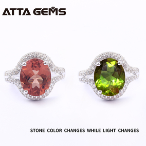 6.0 Carats 12*10Mm Hình Bầu Dục Cắt Thổ Nhĩ Kỳ Đồ Trang Sức Bán Buôn Vàng Mạ 925 Sterling Silver Bạc Zultanite Và Alexandrite Nhẫn - Product Image 4