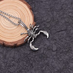 <b>Silver</b> Scorpion And <b>Snake</b> Double Pendant Necklace With Knotted <b>Chain</b> Carved Design Insect Animal Zodiac Fashion Jewelry - Product Image 3