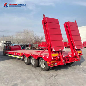 Cina menggunakan beban berat tugas berat kasur rendah Flatbed truk semi-trailer untuk transportasi peralatan besar Bulldozer ekskavator - Product Image 3