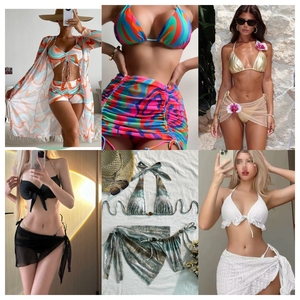 Hight Quality Women Floral Print Bikini 3 Piece Set Crossed Halter <b>Bandeau</b> Top Asymmetric Skirt Bottom Stretch Swimwear - Product Image 3