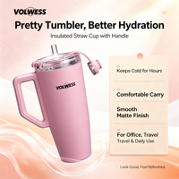 Gobelet isotherme de voyage à double paroi en acier inoxydable, avec poignée et couvercle, pour une conservation longue durée de la chaleur et du froid, idéal pour le camping, avec brosse de nettoyage incluse