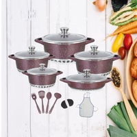 Batterie de Cuisine Effet Granit Grise 17 Pièces, Antiadhésive en Aluminium Moulé Sous Pression, Kit d'Ustensiles Robuste et Durable, Lavable au Lave-Vaisselle
