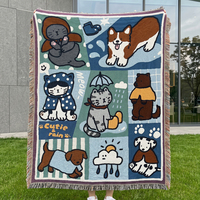 Couverture en Jacquard à Motifs Animaux Mignons, en Coton et Polyester, Housse de Canapé Personnalisée, Couverture de Pique-Nique d'Extérieur, Vente Directe Usine