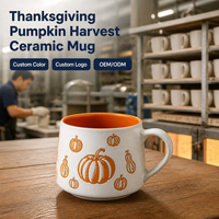 Taza de café de cerámica al por mayor con diseño de calabaza de Acción de Gracias, vajilla de porcelana con estampados de cosecha otoñal, taza de regalo de 11 oz para la cena en casa