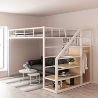 Lit superposé en métal de couleur blanche ZhongYi, taille king, pour appartement, lit double pour enfants avec bureau et rangement