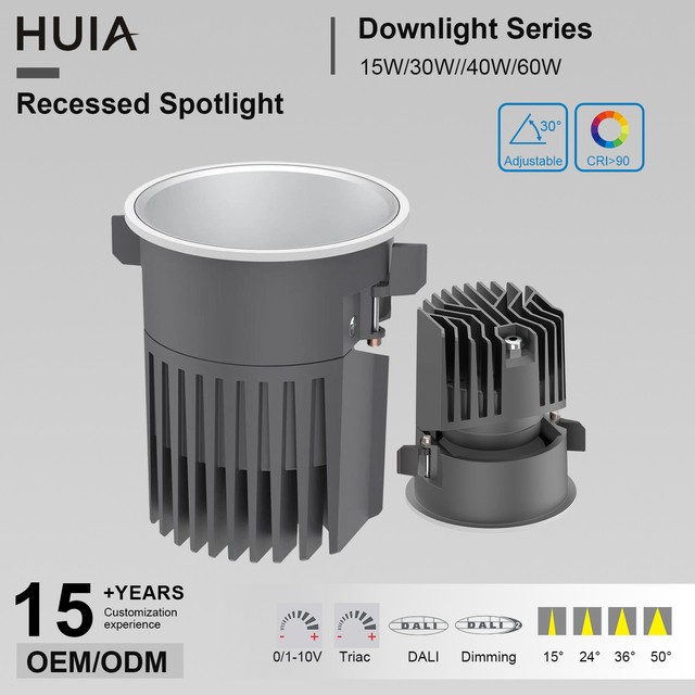 New 15W 30W 40W COB LED Recessed Aluminum Ceiling Spotlights CRI 92 Warm White Nature White Adjustable for Banquet Hall