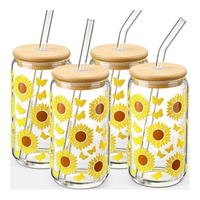 Verres à boire de 16 oz avec couvercles en bambou et pailles en verre, verres à bière, verres à café glacé, parfaits pour les bars à café