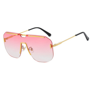 European American Trendy Square <b>Large</b> <b>Frame</b> One-Piece Sunglasses for Women High-End Rimless Metal with Custom Logo Glass Lenses - Product Image 6