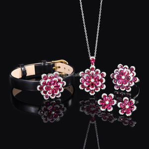 Set di Gioielli di Lusso 4 Pezzi Rosa a Forma di Pera con Grande Zircone Cubico per Donne, Costume da Festa di Dubai per Spose e Matrimoni - Product Image 1