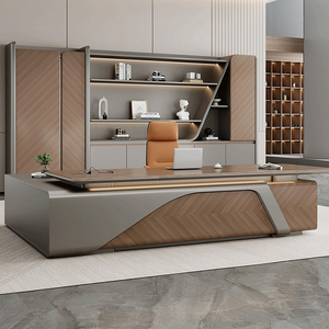 Boss <strong>Table</strong> <strong>Office</strong> Desk Simple Modern PVC Long-shaped Combination Side Cabinet Light Luxury President High-end <strong>Office</strong> - Product Image 2