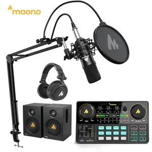 Maonocaster equipamento de podcast, pacote de mixer, condensador, microfone, fone de ouvido dj, monitor de alto-falante, mixers de cartões de som