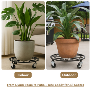 Chariot à plantes robuste en fer avec roues - Support de jardin pour plantes et roulettes avec trous de drainage - Product Image 2