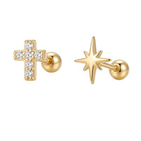 Pendientes de Cruz Minimalistas Chapados en Oro con Aguja de Cobre y Plata Vintage, Regalo Moderno para Mujer, Lujo Ligero, Sencillos y Sofisticados