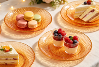 Assiettes en plastique texturées nid d'abeille ambrées sans BPA, bord doré, rondes, réutilisables, pour dîner, mariage, fête, dessert