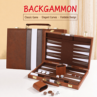 Ensemble de Backgammon Premium en Cuir PU Vintage Marron avec Mallette, Plateau de Jeu, Dames en Résine et Gobelets à Dés – Idéal pour Soirées en Famille, Voyages et Cadeaux