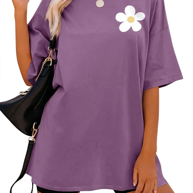 여름 하이 퀄리티 스트리트웨어 특대 면 티셔츠 Dtg 인쇄 티셔츠 여성 드롭 숄더 여성의 티셔츠