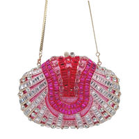 Pochette de soirée rose pour femme avec strass, sac à main ovale en cristal fait main, chaîne détachable, sac à main pour mariage et fête, vente en gros