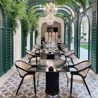 Solution de design d'intérieur tout-en-un, table de salle à manger de luxe pour restaurant et hôtel, plateau en faux marbre durable et écologique, usage commercial
