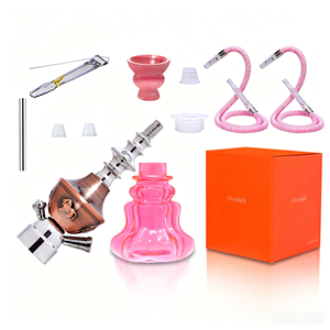 Chicha en verre de qualité supérieure, durable, rose, finition laquée multicolore, avec accessoires métalliques - Prix - Product Image 2