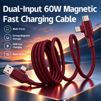 Nouveauté : Câble de charge rapide magnétique rouge bordeaux 60W, universel USB-A USB-C, avec rangement magnétique et enroulement automatique