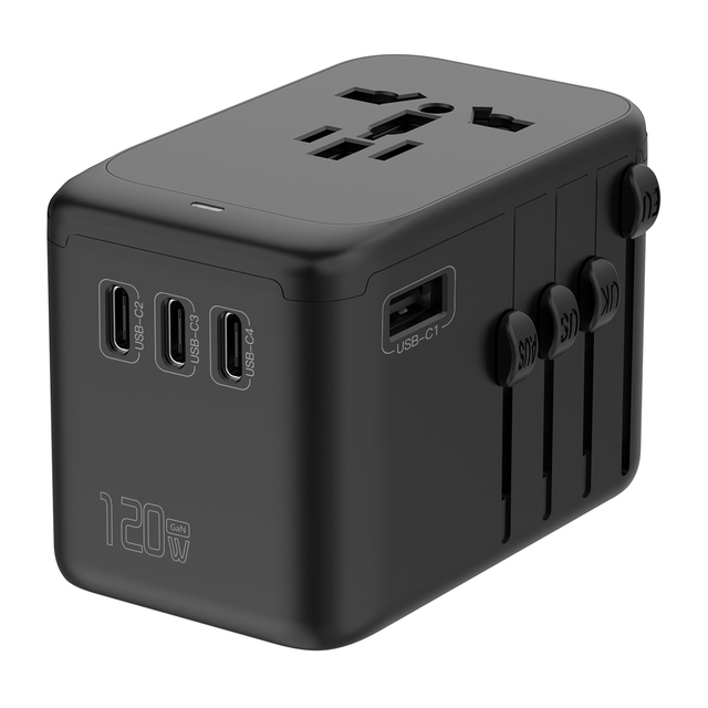 120W GaN PD Universal Travel Plug Adapter 4 TYPE C 1 USB Travel Super Mini USB Travel Adapter Plug Fast Charger Multi Port