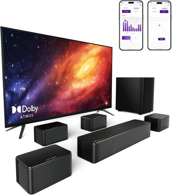 True 360° Dolby Atmos Surround: Ultimea 7.1ch 460W Smart Soundbar System | 6.5" Wireless Sub, 4 Speakers, EARC HD