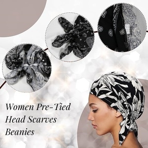 HZM-24023 vente en gros impression personnalisée conception <span class=keywords><strong>coton</strong></span> <span class=keywords><strong>Bandana</strong></span> tête porter pré-attaché <span class=keywords><strong>chimio</strong></span> tête enveloppement arabe Turban - Product Image 4