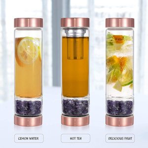 Bouteille d'eau en cristal transparent, élixir, avec infuseur à thé à feuilles libres, bouteille d'eau en verre, pierres précieuses de guérison, nouvelle collection - Product Image 1