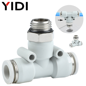 Raccord pneumatique YIDI <span class=keywords><strong>PB</strong></span>, connecteur de tuyau d'air à poussée, tube en laiton et plastique, raccord en T mâle avec joint torique G1/8-G1/2 4-12mm 1.5MPa - Product Image 2