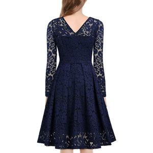 Vestido Elegante de Color Sólido con Cuello en V y Manga Larga, Estilo Casual con Falda Amplia, Nuevo Diseño en Oferta - Product Image 6