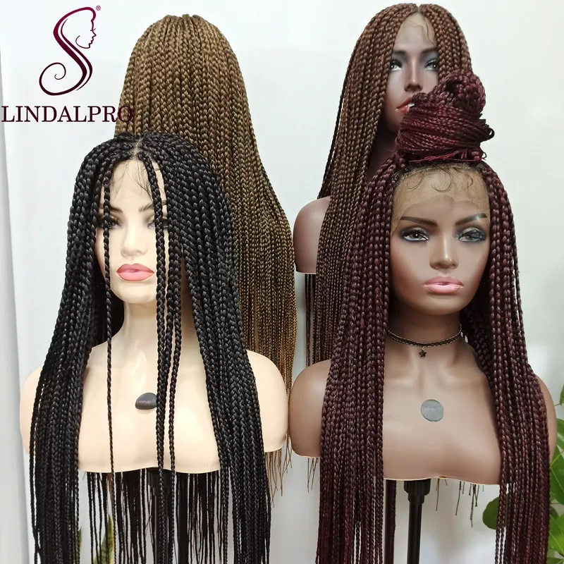 Wholesale Long 32 Inches Full Lace Braided Wig Handmade Box Braided Lace Wigs Afro Full Lace Front Braided Wigs With Baby Hair