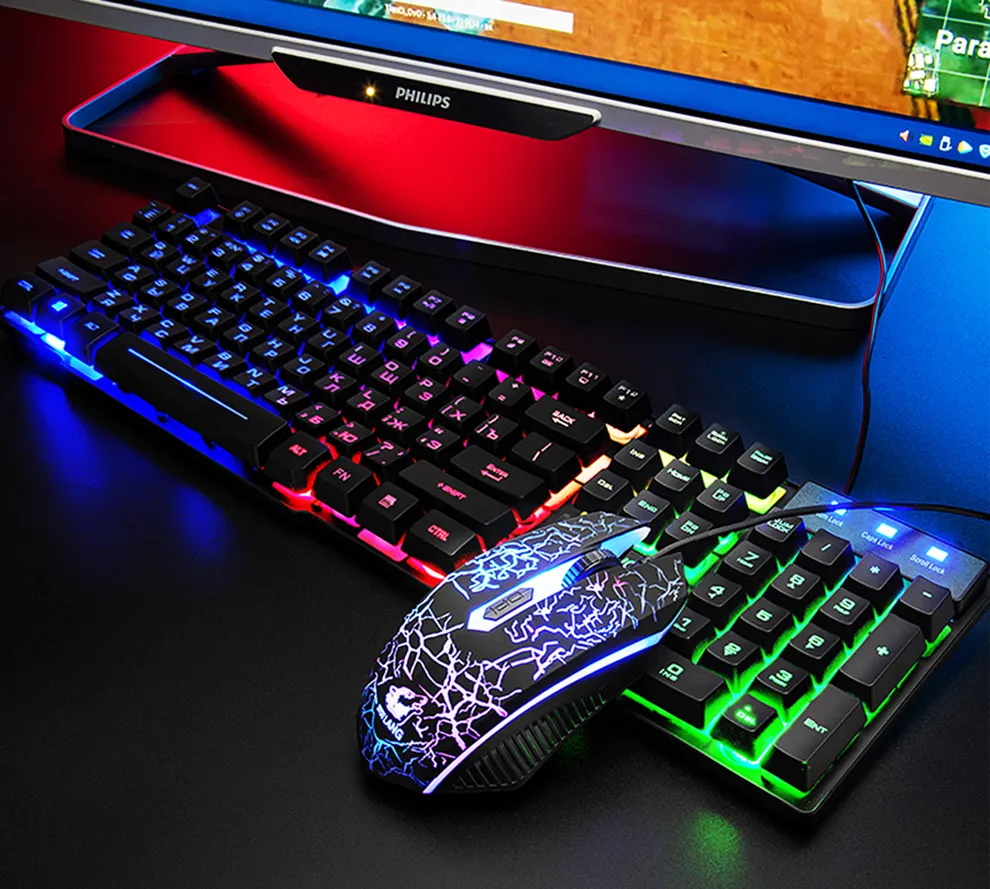 Wired Mechanical Gaming Keyboard Mouse Set Russian+English Backlit RGB Keyboard and Mouse for Gamer PC Laptop