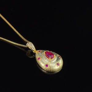 Nobile Ciondolo in Argento 925 Placcato Oro 18K con <span class=keywords><strong>Rubino</strong></span> Naturale Trattato per Riempimento in Vetro, Gioiello da Donna, Regalo per Anniversario - Product Image 3