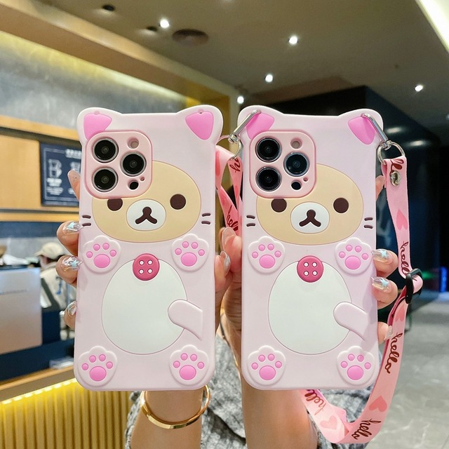 Creative Cartoon Plum-blossom Bear Phone case for iPhone 16 17 Promax Samsung New Cross-body Strap Protective case