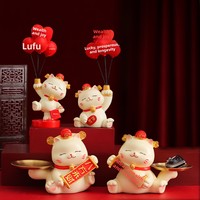 Chat porte-bonheur en résine de style chinois, ornement de rangement pour clés, décoration créative pour l'entrée et le salon