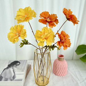 Fleur artificielle en pot, plante en tissu de soie réaliste, décoration d'intérieur, accessoires de mariage, fleur à 3 têtes - Product Image 2