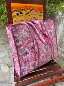 Bolsa de Mano Acolchada de Algodón con Estampado de Bloques, Multiusos, para Trabajo, Viajes, Compras, Bolso de Hombro - Product Image 2