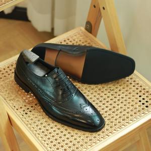 Zapatos Oxford Brogue Negros con Punta Cuadrada, de Cuero de Grano Completo, con Cordones, Transpirables, Antideslizantes, Ligeros, con Diseño de Parches, para Oficina y Vestir - Product Image 3